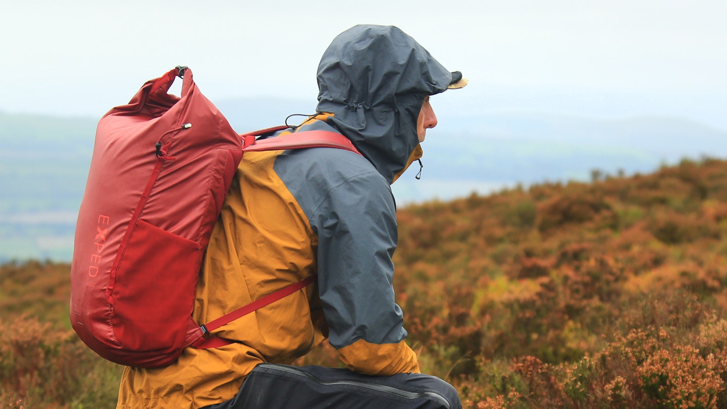 Men wearing waterproof backpack