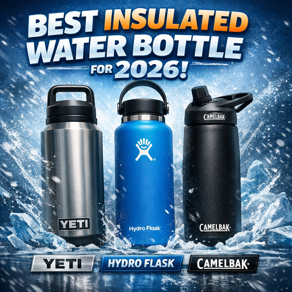 Yeti, camelbak and hydroflask bottle side by side